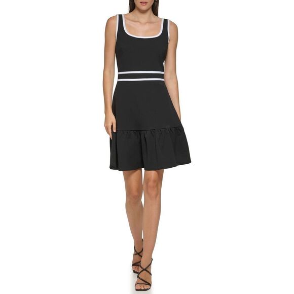 Karl Lagerfeld Paris Women's Sport Piping Soft Sleeveless Dresses With Flounce